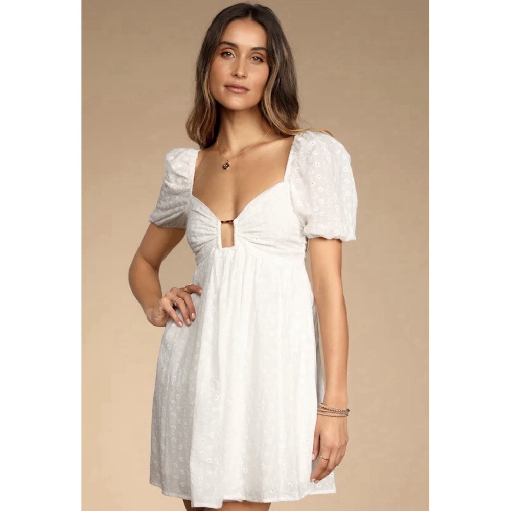 NWT Lulus Sunny Day Stunner White Eyelet Embroidered Babydoll Dress LWD Size XL
